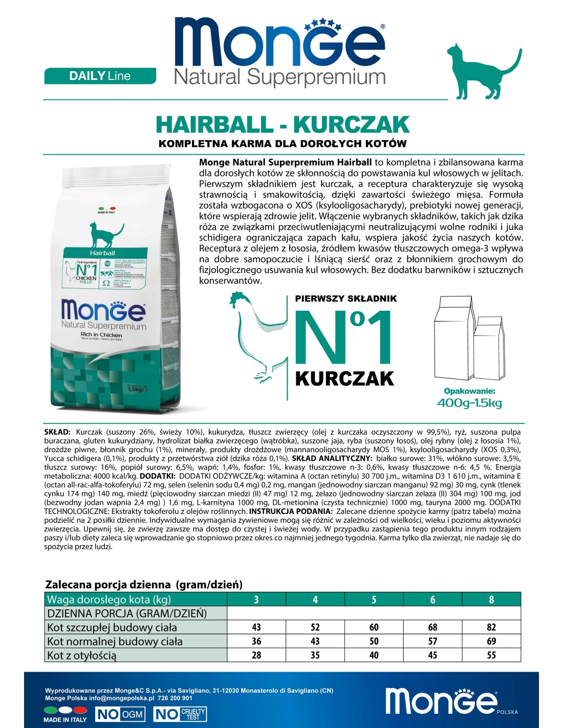 MONGE hairball 1.5KG